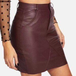 Faux Leather Miniskirt Burgundy (Medium)